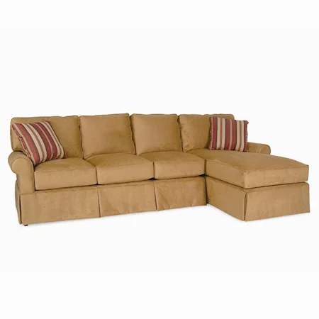 Sectional Sofa Group with Chaise, Rolled Arms, and Base Skirt